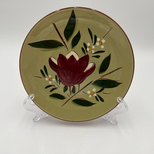 Stangl Magnolia 8 Bread & Butter Plates Hand Painted Maroon Green Engobe 1953‎